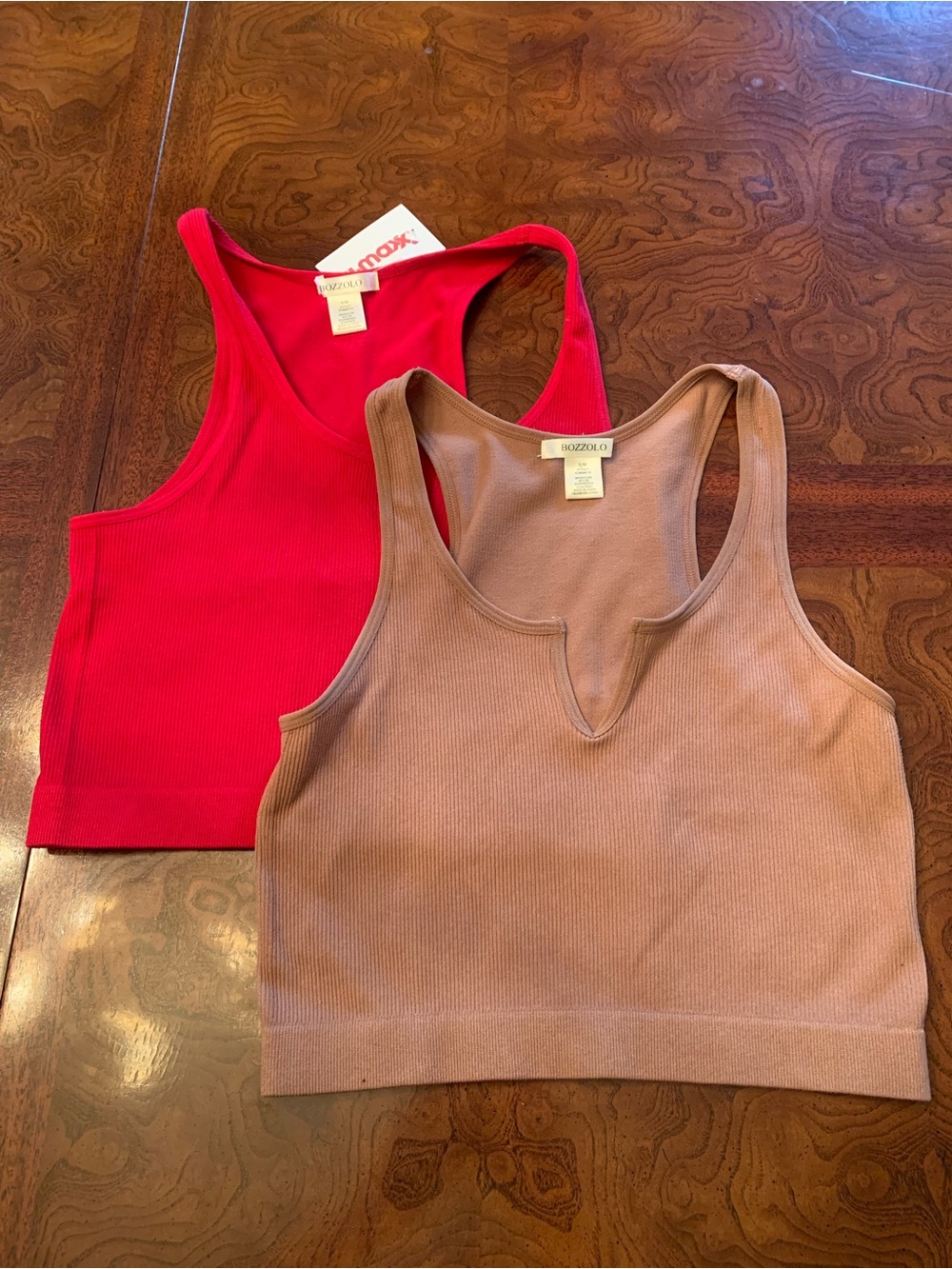 Bozzolo Ribbed Crop Tank Duo - Red & Taupe